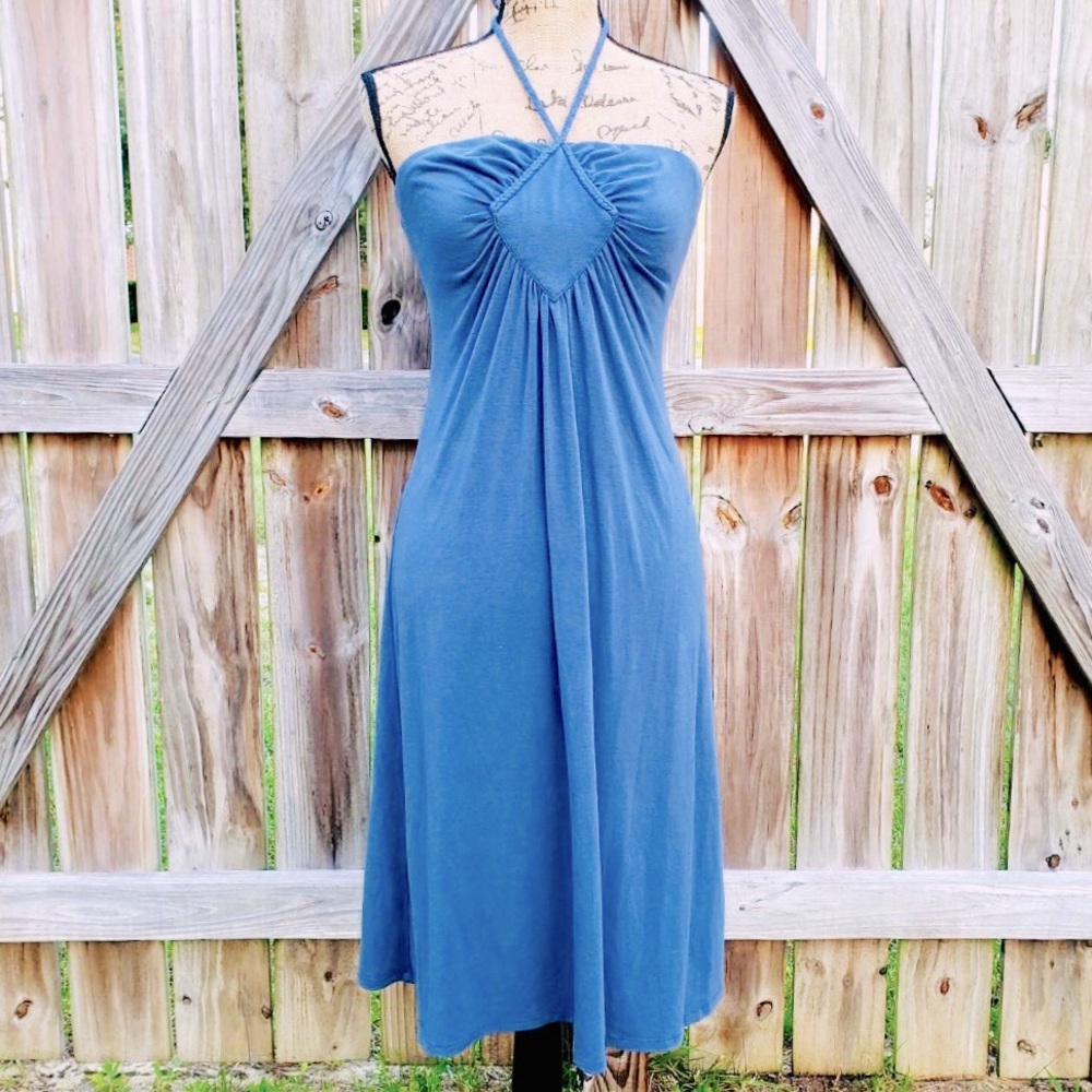 EUC Vintage Beachfront Blue Halter Dress